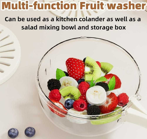 2 in 1 Drainer and Strainer, Draining Basket with Lid - Multifunctional Fruit Vegetable Washing Basket - Drainer with Foldable Handle