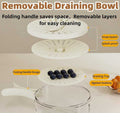 2 in 1 Drainer and Strainer, Draining Basket with Lid - Multifunctional Fruit Vegetable Washing Basket - Drainer with Foldable Handle
