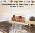 2 in 1 Drainer and Strainer, Draining Basket with Lid - Multifunctional Fruit Vegetable Washing Basket - Drainer with Foldable Handle