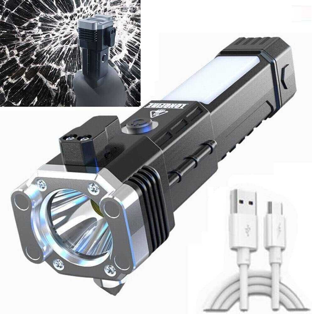 Versatile High Power Led Flashlight Focus Light Power Bank and Window Hammer