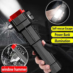 Versatile High Power Led Flashlight Focus Light Power Bank and Window Hammer