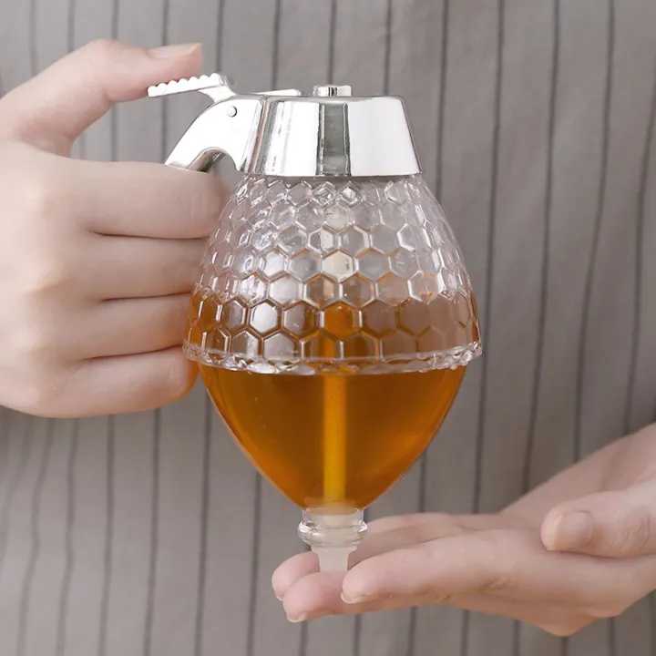 Honey Dispenser with Stand Honey Container, Syrup and Sugar Jar Pot, No Drip Honey Dispenser with High Capacity -1Pc